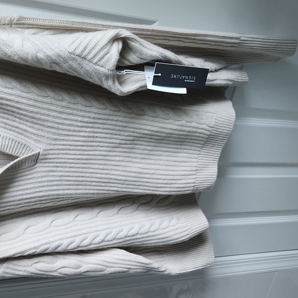 Nordstrom Signature - Cashmere/Wool Cable Knit Sweater, Oatmeal, Size L - Picture 5 of 14